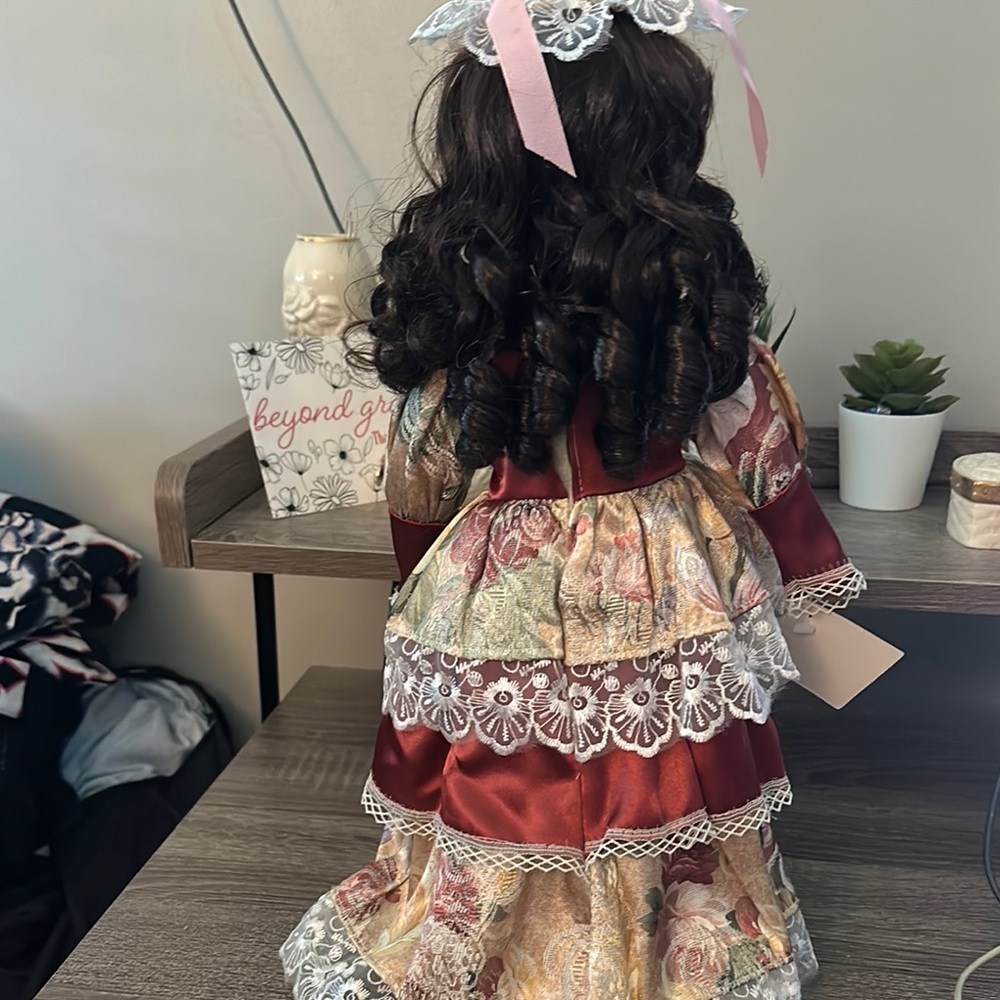 Red and Cream Collectible Doll with Lace Details - Picture 4 of 4